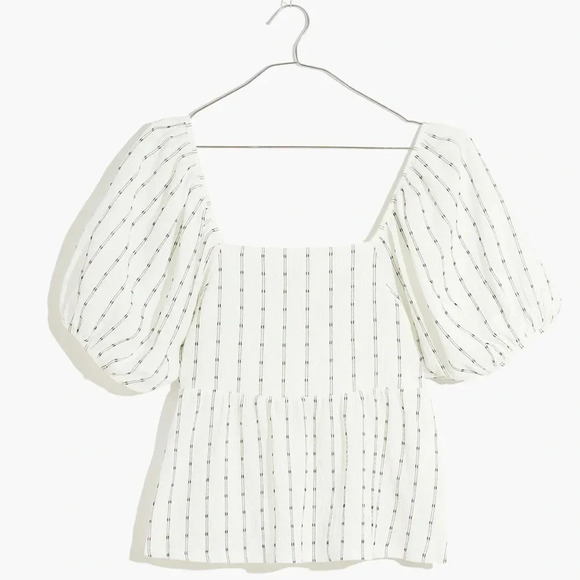 Madewell Puff-Sleeve Empire Top white and black Size  Medium - Picture 5 of 14